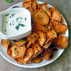 Sweet Potato Chips with Garlic Aioli